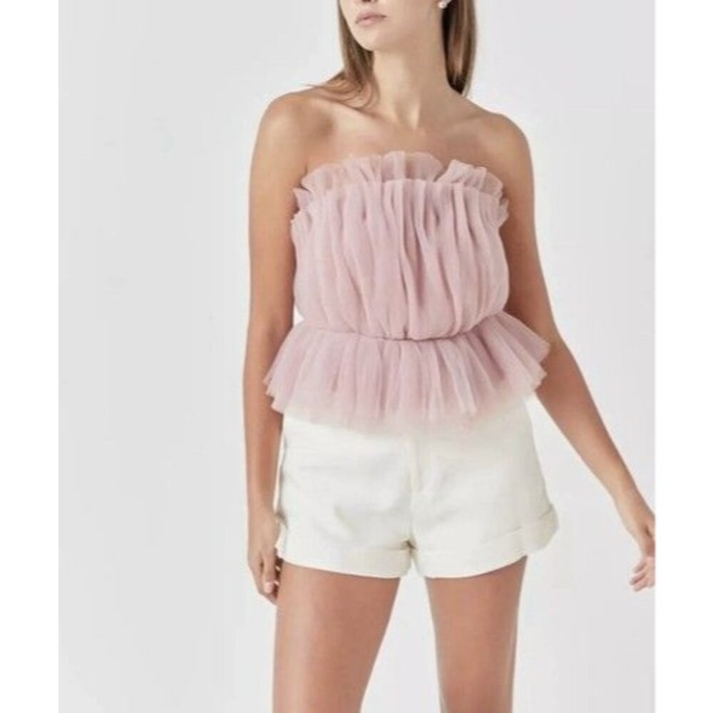 NWT Endless Rose Womens Strapless Tulle Peplum Top M Lightweight Fairy Feminine - Picture 1 of 8